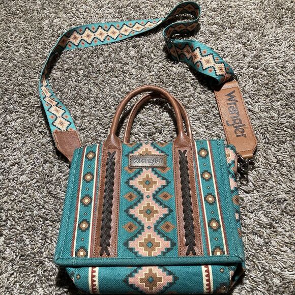 Wrangler Handbags - Wrangler Southwestern Small Crossbody Tote Bag Green Western WG2203-8120S STQ